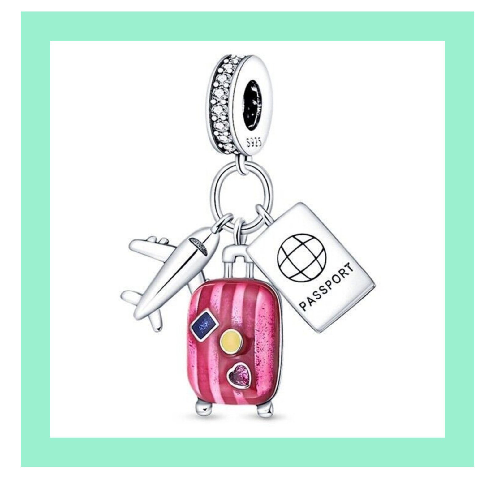Passport and aeroplane holiday charm