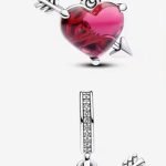 Red heart add arrow Murano Glass dangel